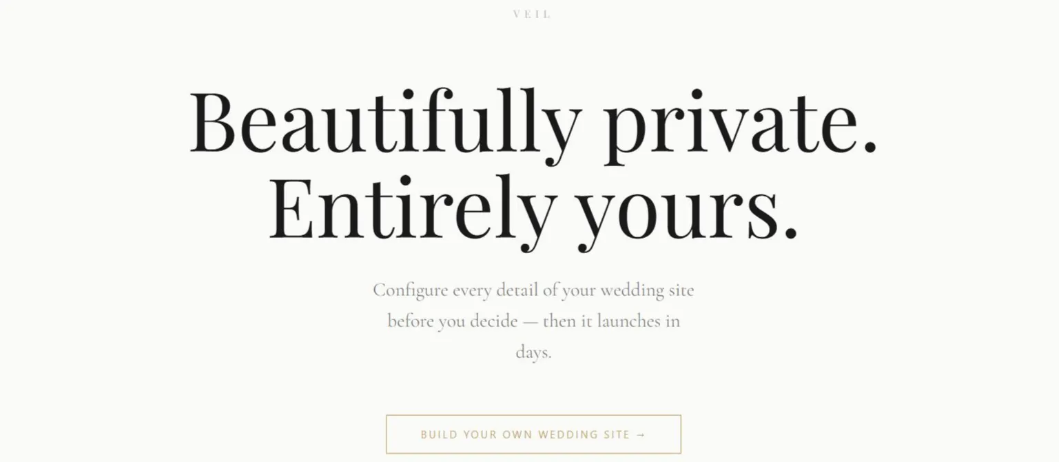 Veil private wedding website homepage